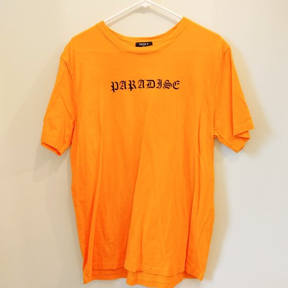 Mens Forever 21 Neon Orange Paradise T-Shirt - Picture 4 of 5